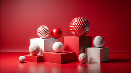 Red and white decorative spheres display