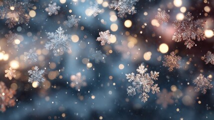 Wall Mural - festive holiday background with snowflakes lights and soft bokeh