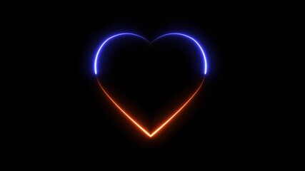 Gold and blue Neon Heart Sign Animation on Brick Wall, Glowing Love Symbol for Romantic