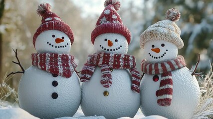 Wall Mural - Snowmen in winter clothing