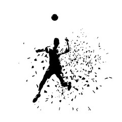 Wall Mural - Volleyball player smashes the ball, isolated vector silhouette. Team sport athlete, dispersion effect