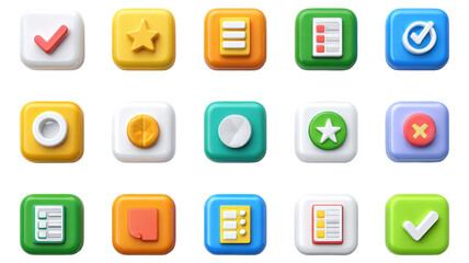 Colorful collection of 3D user interface icons for web design.