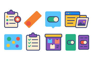 User interface flat icon set: dashboard, toggle, checklist, notification icons