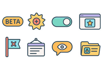 Wall Mural - Beta software flat icon set. ui elements, digital interface, web icons collection