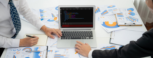Software development programming on computer screen for brisk application and program coding