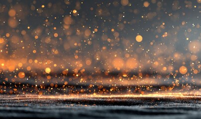Wall Mural - Abstract golden bokeh lights over dark surface, festive background.