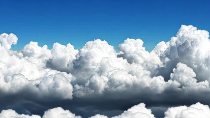 Wall Mural - Celestial Canvas: A mesmerizing view of the vast expanse of fluffy, white cumulus clouds set against a vibrant blue sky, offering a sense of boundless freedom and serenity.