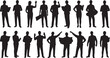 © grapxitbd - Collection of 22 black silhouettes of construction workers and architects with blueprints and tools hard hat
