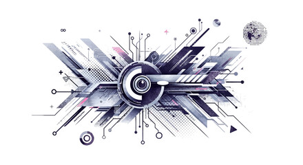 Abstract Technological Design with Central Circular Element and Geometric Shapes