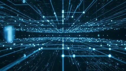 Digital Network: Abstract Blue Technology Grid with Connected Dots and Lines