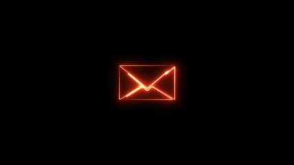 Orange Neon Envelope Icon Glowing on Black Background email message