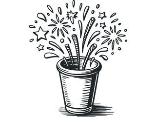Wall Mural - Exploding Sparklers in Cup. Vector hand drawn illustration