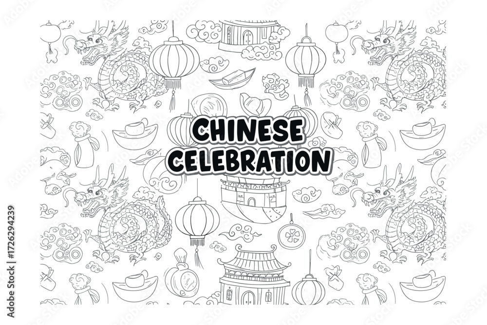 Festive chinese celebration cultural event graphic design family gathering style joyful atmosphere. Vector illustration