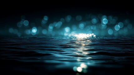 Dark water surface reflecting light bokeh