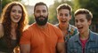 © David - Group of friends enjoying a fun day outdoors city park candid bright environment friendship concept