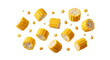 © MSTHIRAMONY - Freshly cut corn on the cob pieces and kernels scattered and isolated on a transparent background