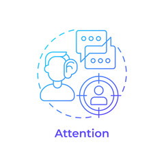 Wall Mural - Attention blue gradient concept icon. Social interaction, messaging. Active listening. Round shape line illustration. Abstract idea. Graphic design. Easy to use in booklet, blog post