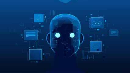 Futuristic AI brain interface for advanced technology solutions, showcasing innovation, machine learning, and artificial intelligence concepts for business presentations