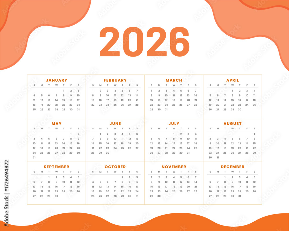 2026 wall calendar template week starts on monday Stock Vector | Adobe ...