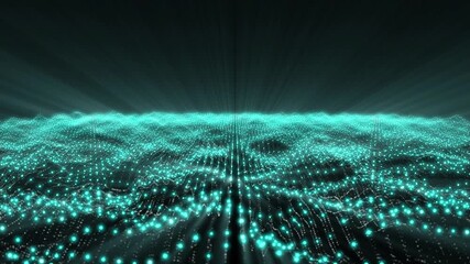 Wall Mural - Seamless Looping Futuristic Glowing Grid Landscape with Blue Particles
