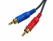 © kasroh - Close-up of two audio plugs, blue and red, connected to a cable