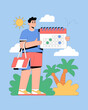 © Art By Salea - A man planning a summer vacation with a calendar and beach bag