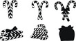 © Mam's Creations - Set of candy cane illustrations with bows, stripes, festive holiday decorations, Christmas sweets, gift silhouette, seasonal celebration vector design'