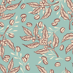 Wall Mural - Vintage coffee pattern for fabric design. Coffee background pattern for art print, fabric and packaging design.
