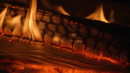 Sticker - macro view of burning wood, charring slowly with intricate patterns of flame charring slowly, backgr