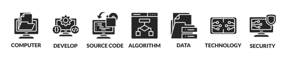 programming and coding background vector illustration with icons and keywords