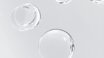 Abstract Clear Water Drops on White Background in a Three Dimensional Render with Minimalist Aesthetic and Glossy Finish and Clean Precision