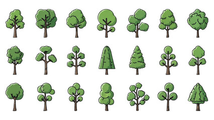 Wall Mural - Minimal CAD Tree Line Vector Icon Set – Outline Tree Elements for Architecture and Landscape Design AI EPS PNG JPEG
