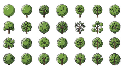 Wall Mural - Minimal CAD Tree Line Vector Icon Set – Outline Tree Elements for Architecture and Landscape Design AI EPS PNG JPEG
