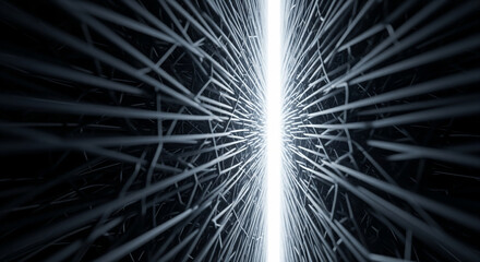 Wall Mural - A central, bright, clear beam of light cutting through a dense, tangled, chaotic network of dark, abstract lines. The light brings order and definition to the confusion, symbolizing financial clarity.