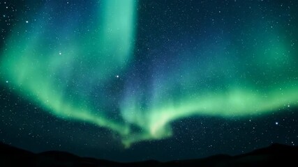 Wall Mural - Close-up dolly shot of the intense green and blue swirling patterns of the aurora borealis against a backdrop of distant stars inspiration, energetic, cosmic