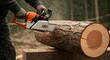 © Faadl - Woodcutter Using Chainsaw to Cut Tree Log at Sawmill