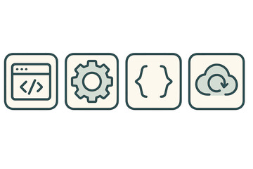 Icons representing web development, coding, and programming tools for modern technology solutions and cloud computing