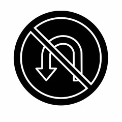 Single color vector icon of No U-Turn sign, solid silhouette, flat minimal style