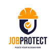 © ismadesign - Job protect logo combining a safety helmet and a shield with a check mark. Ideal for worker insurance, construction safety programs, or employment security firms.