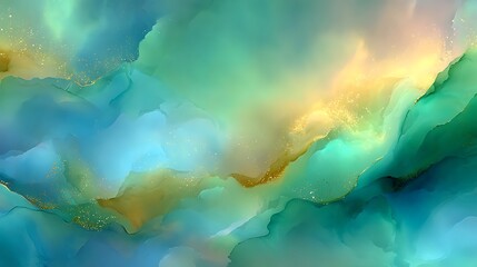 Wall Mural - Abstract Colorful Fluid Art Pattern with Blue Green Yellow Hues for Creative Backgrounds