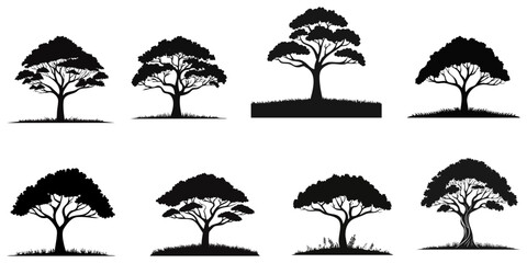 tree black silhouettes set. vector illustration.