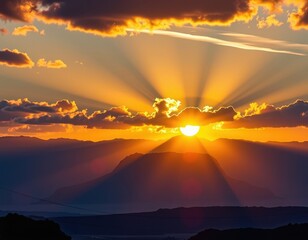 Wall Mural - Dramatic sunset casts long shadows across the rugged Sinai mountain peaks, creating a breathtaking ombre effect, majestic, breathtaking, sunset