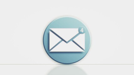 Wall Mural - A looping 3D icon of a mail envelope with an animated red notification badge. This motion graphic represents incoming emails, alerts, and unread messages, including spam and junk mail.