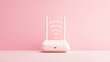 © นิโลบล ชํานาญธรรม - Minimalist design of wireless router on pink background, showcasing modern technology and simplicity. soft color adds calming effect