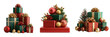 © SHIMA - Set of Close-up of a cheerful pile of Christmas presents with bright patterns and decorative bows on transparent png background. Ai generated