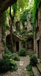 © Kahartakhassus - Ancient stone courtyard overgrown with lush greenery