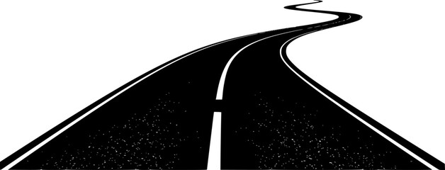 Curved black and white asphalt road illustration. Vector illustration
