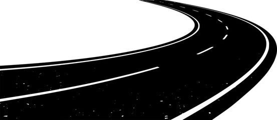 Curved black and white asphalt road illustration. Vector illustration
