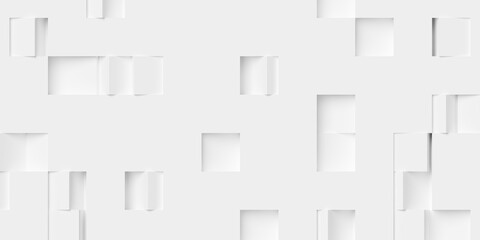 Wall Mural - Large white rotated boxes or cubes geometry background wallpaper banner sparsely scattered, flat lay