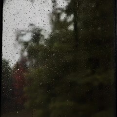 Wall Mural - Rain on Window with Blurred Autumn Background. This background evokes a cozy, peaceful, and contemplative mood perfect for fall and Thanksgiving.